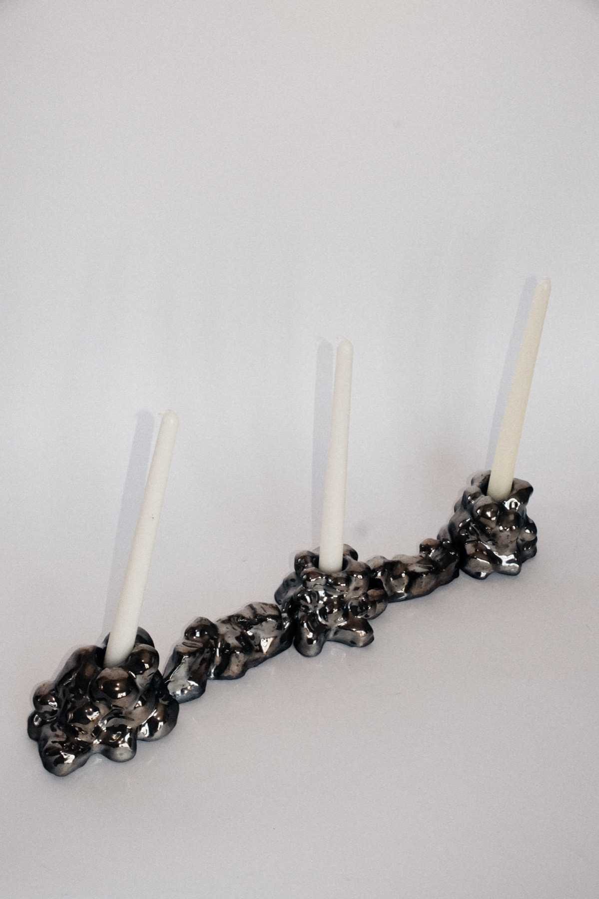 Organic taper candle holder, three candles clustered