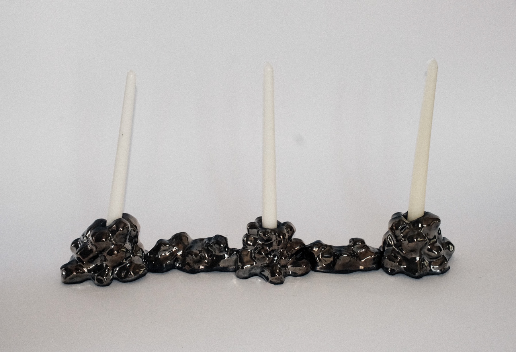 Organic taper candle holder, three candles in a row
